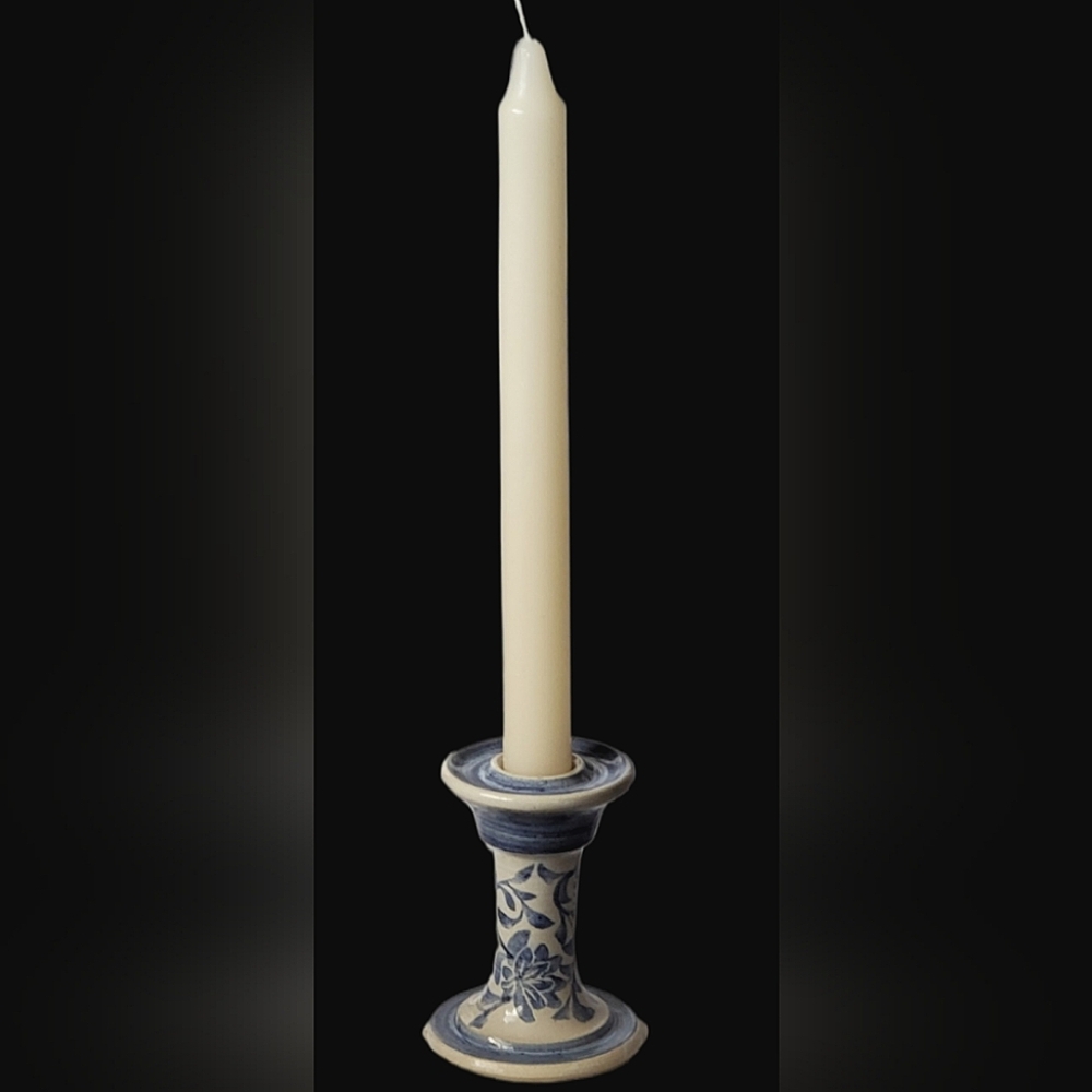 Vintage Studio Art Pottery Floral Candlestick